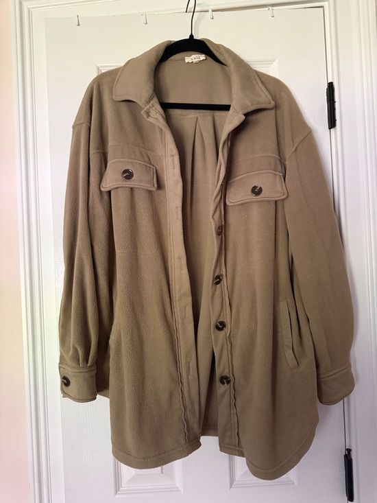 LA MIEL Jackets & Blazers - LA MIEL Tan Button-Front Utility Fleece Jacket
